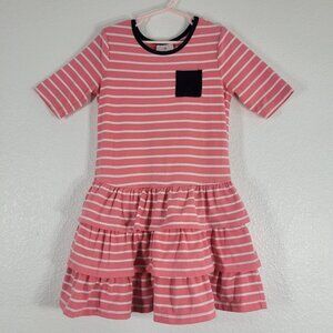 Hanna Andersson Kids Stripe Dress Sz 120 Size 6-7 US Pink Cotton Tiered Ruffle